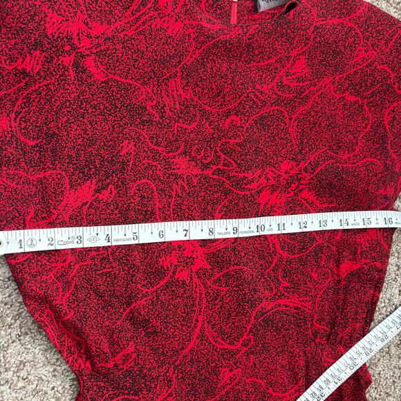 VTG All That Jazz Dress 80s Red Ruched Wiggle Cocktail Bodycon XS Abstract - Picture 10 of 14